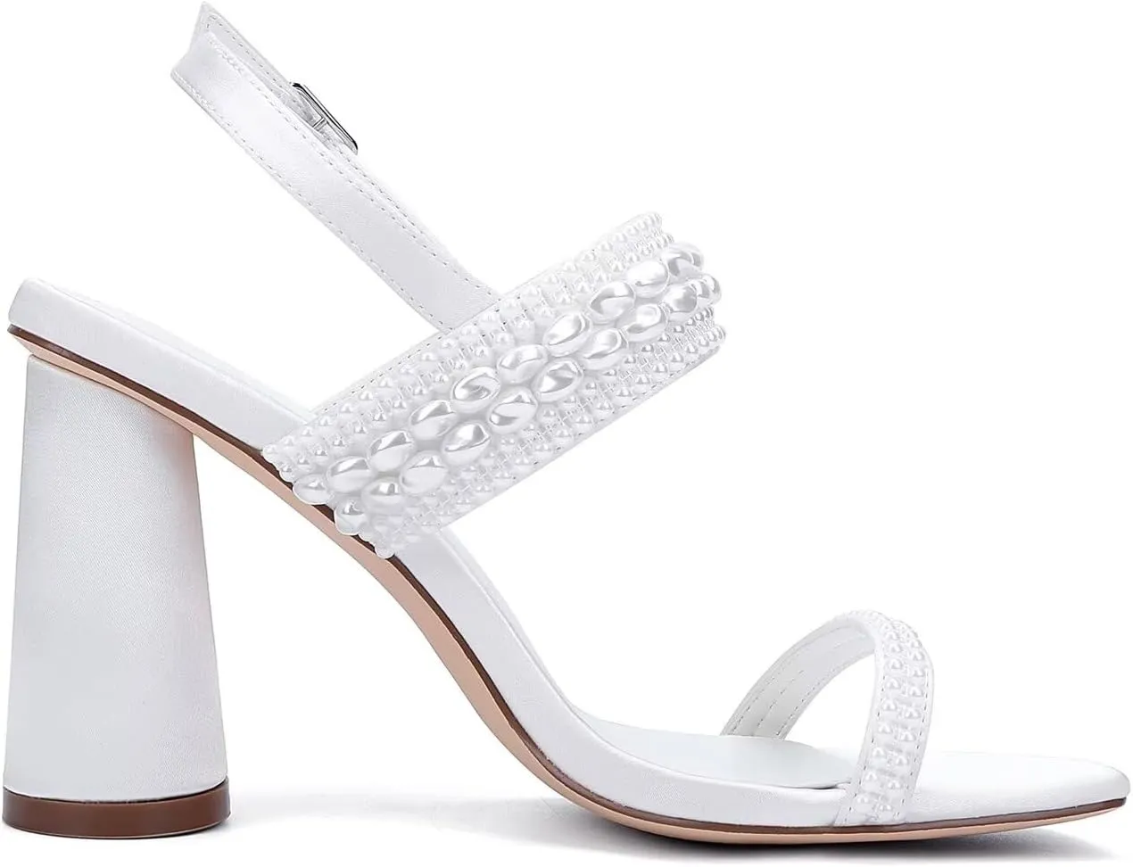 Block Heel Wedding Sandals Pearl Wedding Shoes for Bride Open Toe Bridal Heels