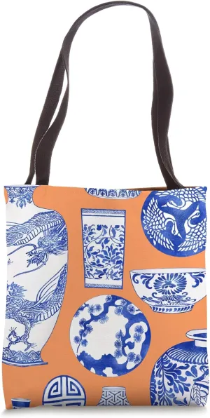 Blue Willow French Japanese Chinoiserie Ginger Jar Orange Tote Bag