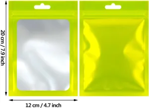 Boao 100 Pieces Resealable Foil Food Storage Bags with Clear Window Coffee Beans Candy Packaging Pouch for Food Small Business Supplies for Jewelry Self Sealed Storage Bags(4.7 x 7.9 Inch,Green)