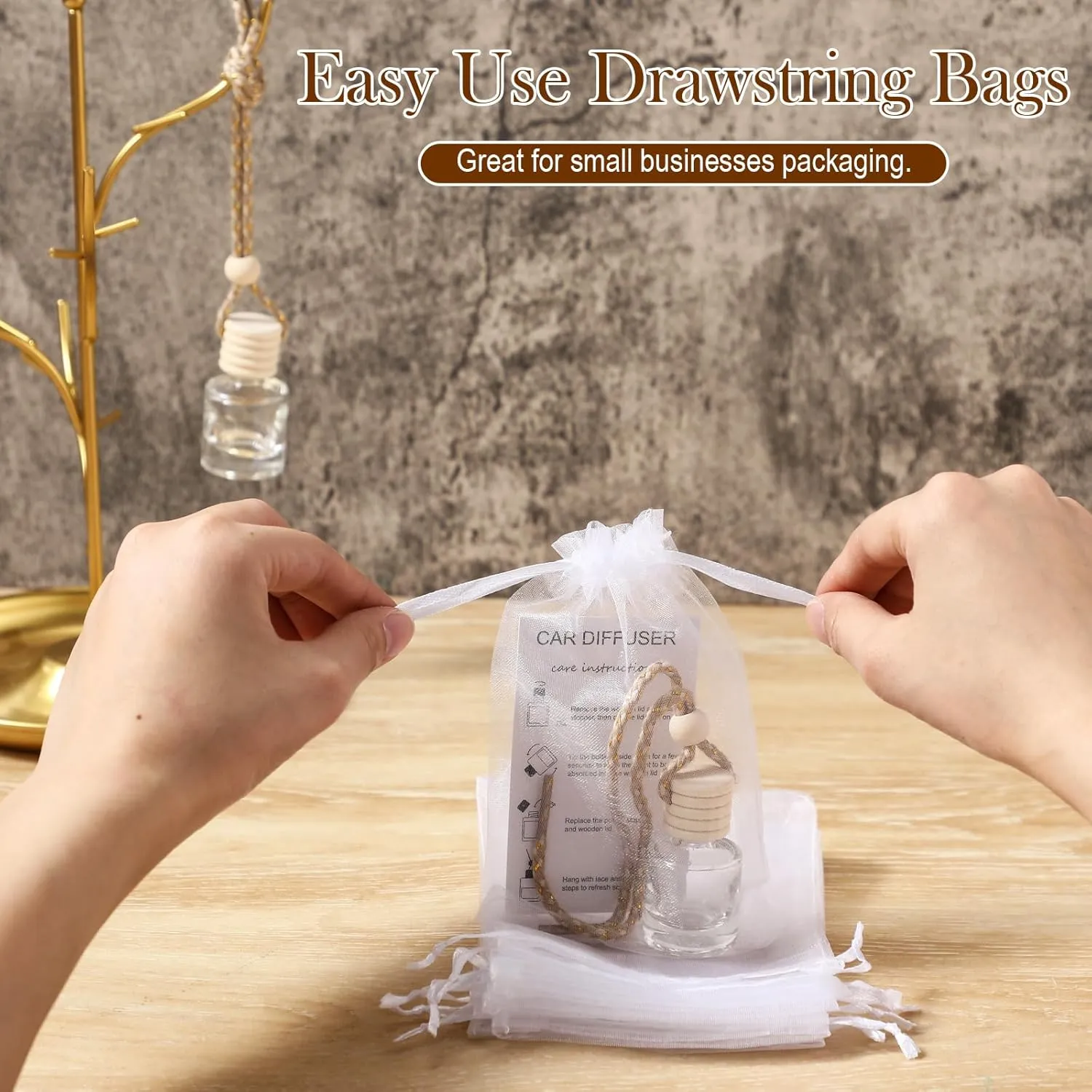 Boao 25 Sets Hanging Car Air Freshener Diffuser Bottles Empty Bulk with Car Diffuser Instruction Cards Organza Bags Glass Refillable Essential Oil Fragrance Aromatherapy Pendant(Clear,Cylindrical)