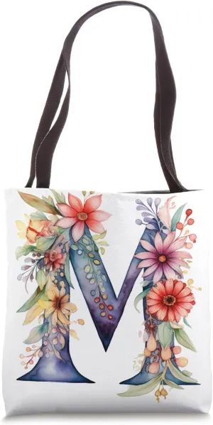 Boho Chic Floral Wreath Latter M Cute Pastel Tote Bag