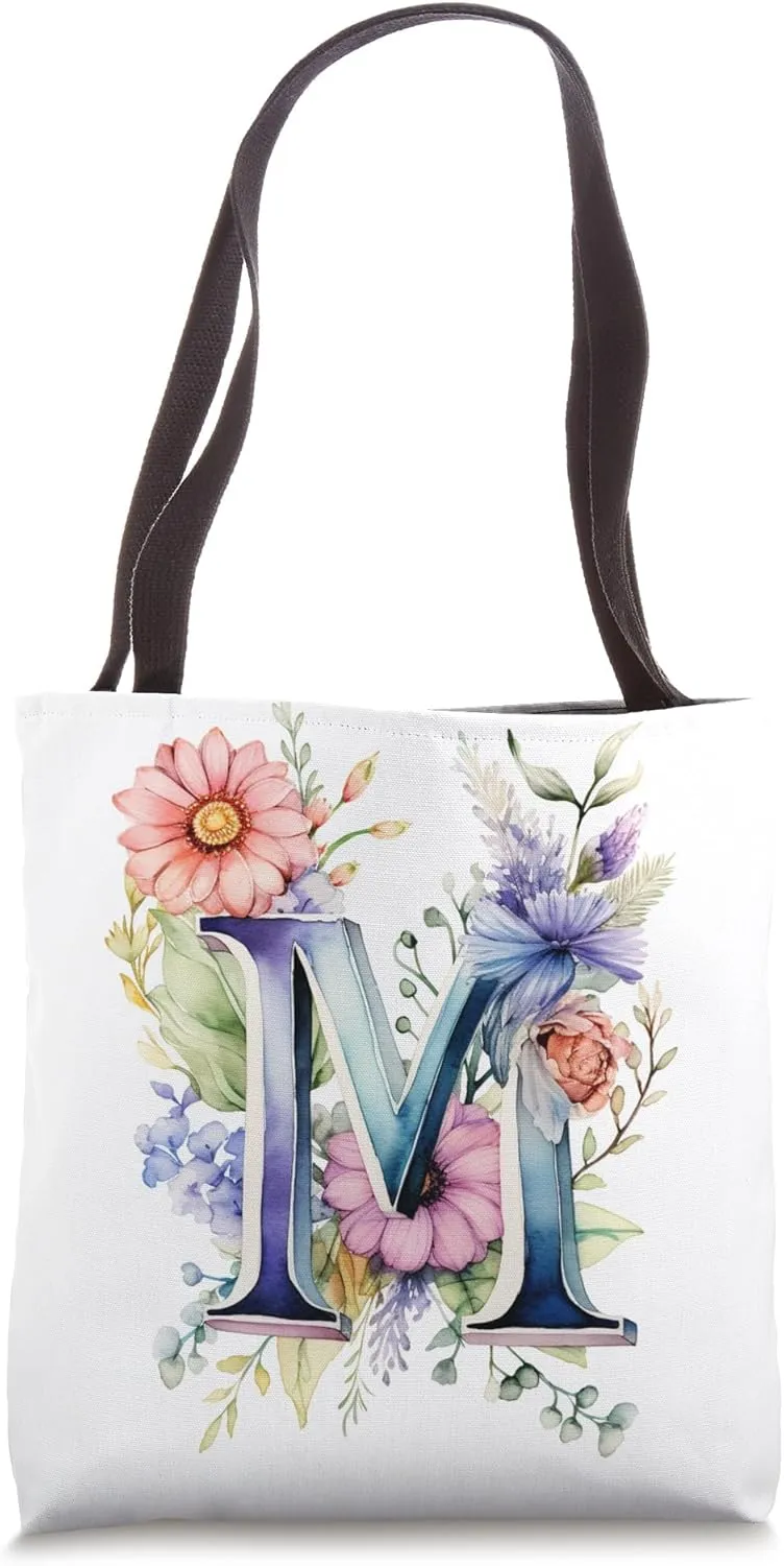 Boho Chic Floral Wreath Latter M Cute Pastel Tote Bag