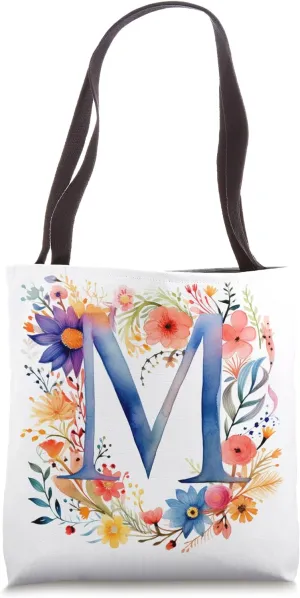 Boho Chic Floral Wreath Latter M Cute Pastel Tote Bag
