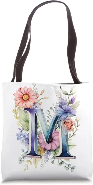 Boho Chic Floral Wreath Latter M Cute Pastel Tote Bag