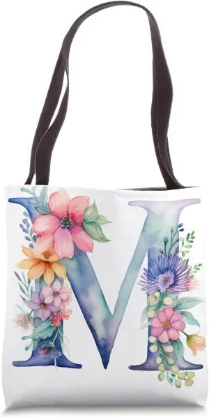 Boho Chic Floral Wreath Latter M Cute Pastel Tote Bag