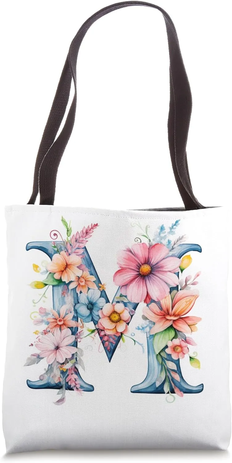 Boho Chic Floral Wreath Latter M Cute Pastel Tote Bag