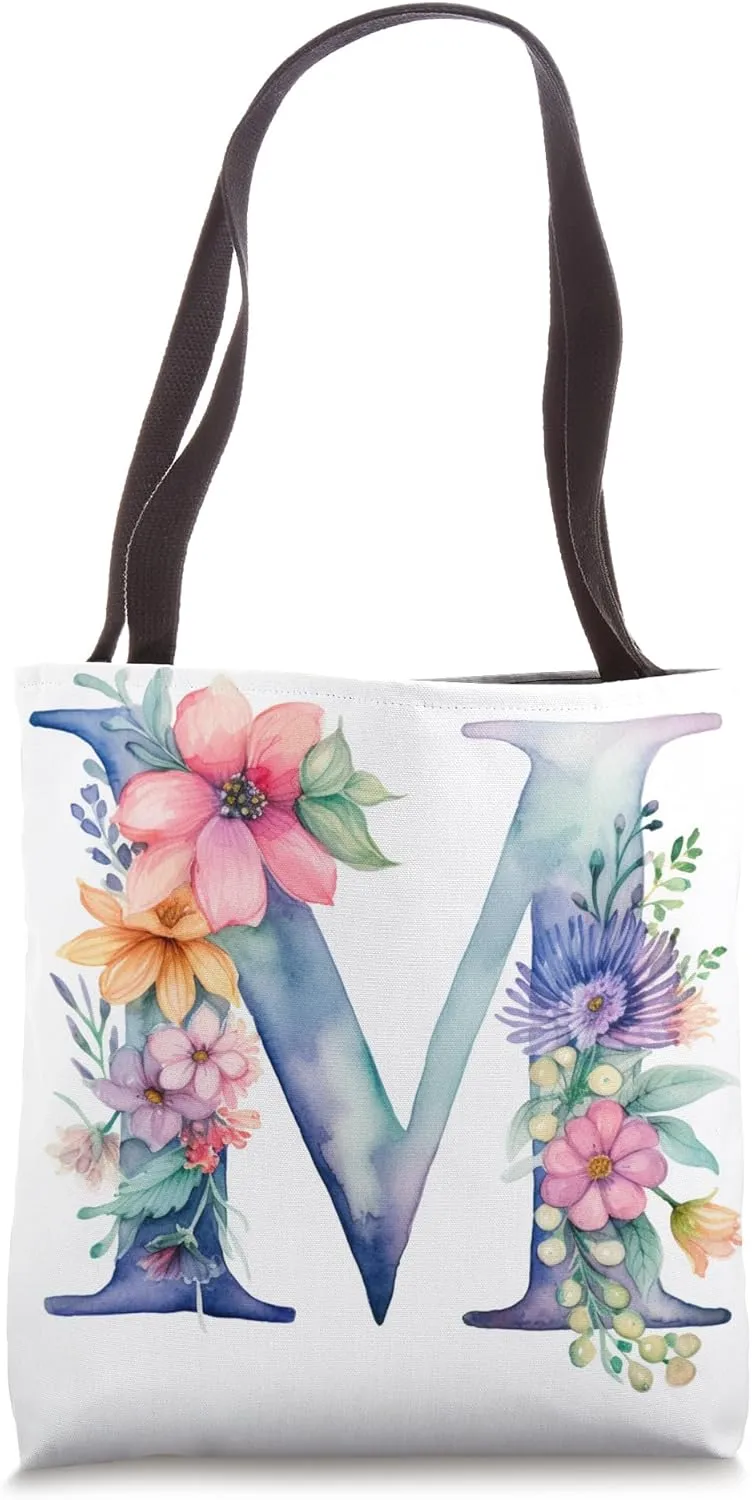 Boho Chic Floral Wreath Latter M Cute Pastel Tote Bag