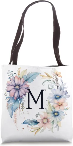 Boho Chic Floral Wreath Latter M Cute Pastel Tote Bag