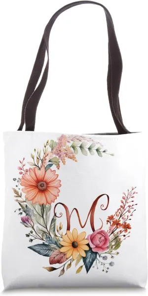 Boho Chic Floral Wreath Latter M Cute Pastel Tote Bag