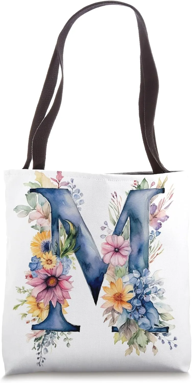 Boho Chic Floral Wreath Latter M Cute Pastel Tote Bag