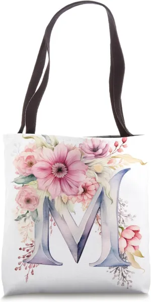 Boho Chic Floral Wreath Latter M Cute Pastel Tote Bag