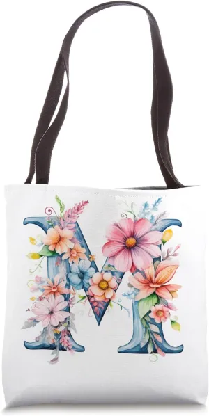 Boho Chic Floral Wreath Latter M Cute Pastel Tote Bag