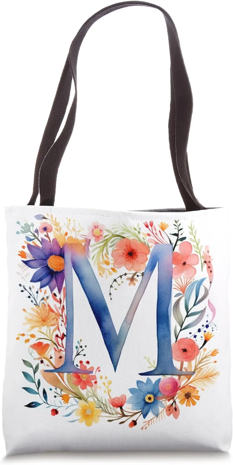 Boho Chic Floral Wreath Latter M Cute Pastel Tote Bag