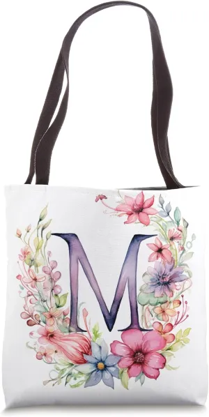 Boho Chic Floral Wreath Latter M Cute Pastel Tote Bag