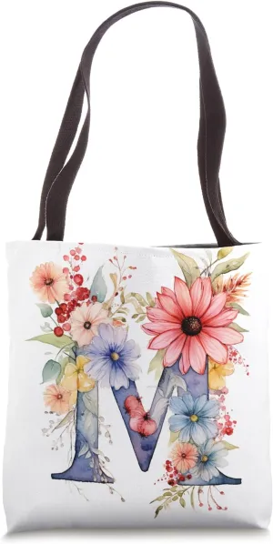 Boho Chic Floral Wreath Latter M Cute Pastel Tote Bag