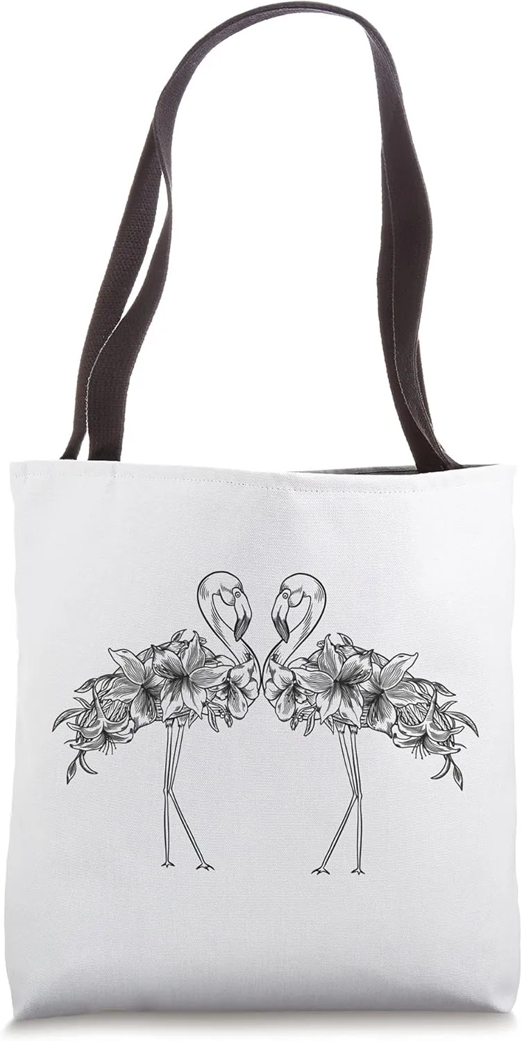 Boho-chic Pair of Flamingos covered in Lilies Tote Bag