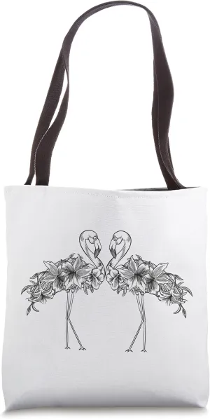 Boho-chic Pair of Flamingos covered in Lilies Tote Bag