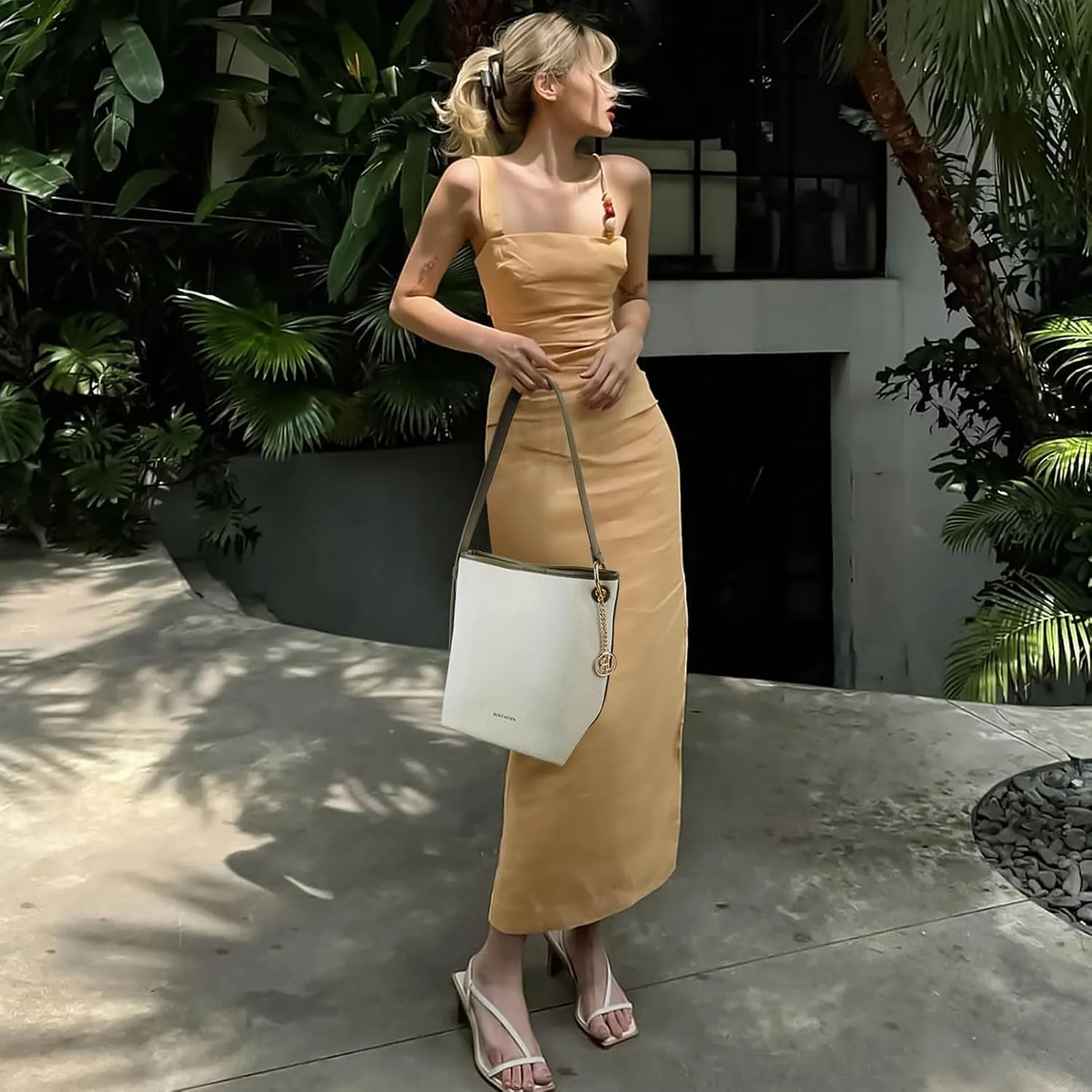 BOSTANTEN Bucket Bag Purses for Women Trendy Shoulder Bag Canvas Handbag with Adjustable Strap