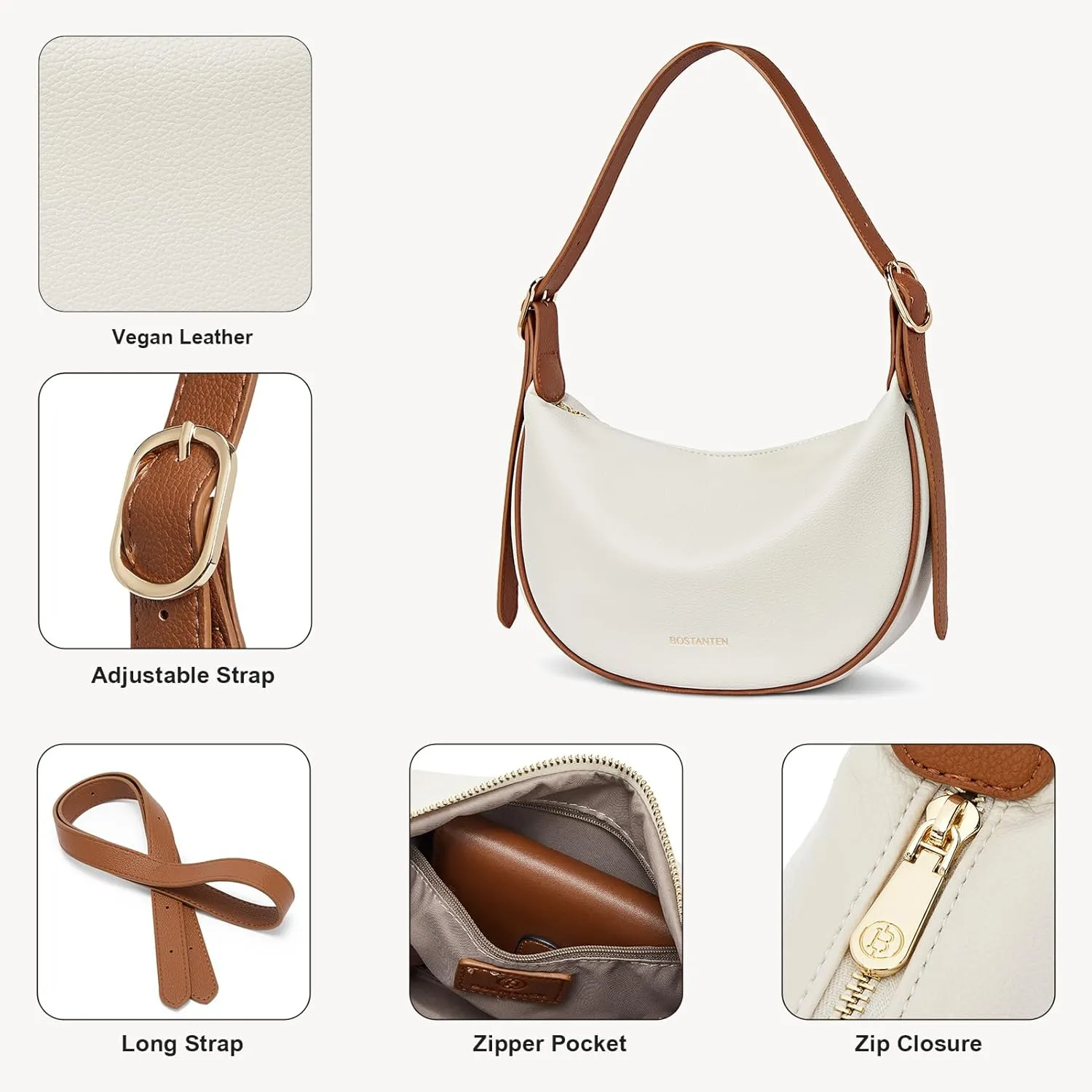 BOSTANTEN Purses for Women Small Crossbody Bags Crescent Shoulder Bag Hobo Handbag with Adjustable Strap