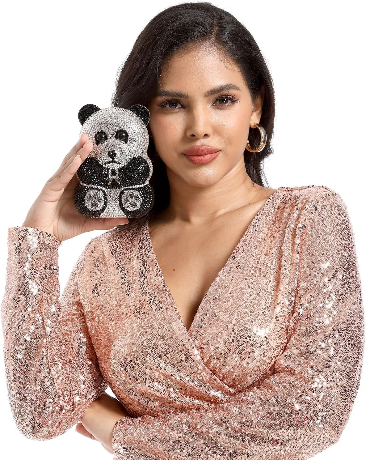 Boutique De FGG Bear Evening Bags and clutches for Women Formal Crystal Clutch Purse Party Animal Rhinestone Handbags,Mini