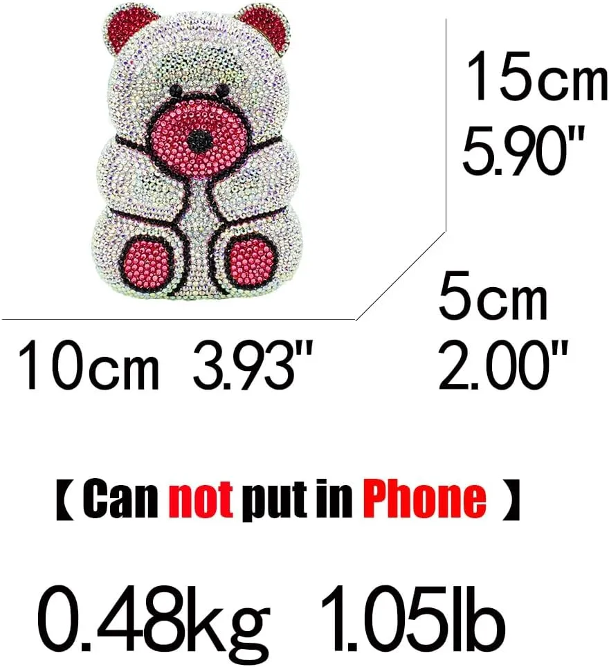 Boutique De FGG Bear Evening Bags and clutches for Women Formal Crystal Clutch Purse Party Animal Rhinestone Handbags,Mini