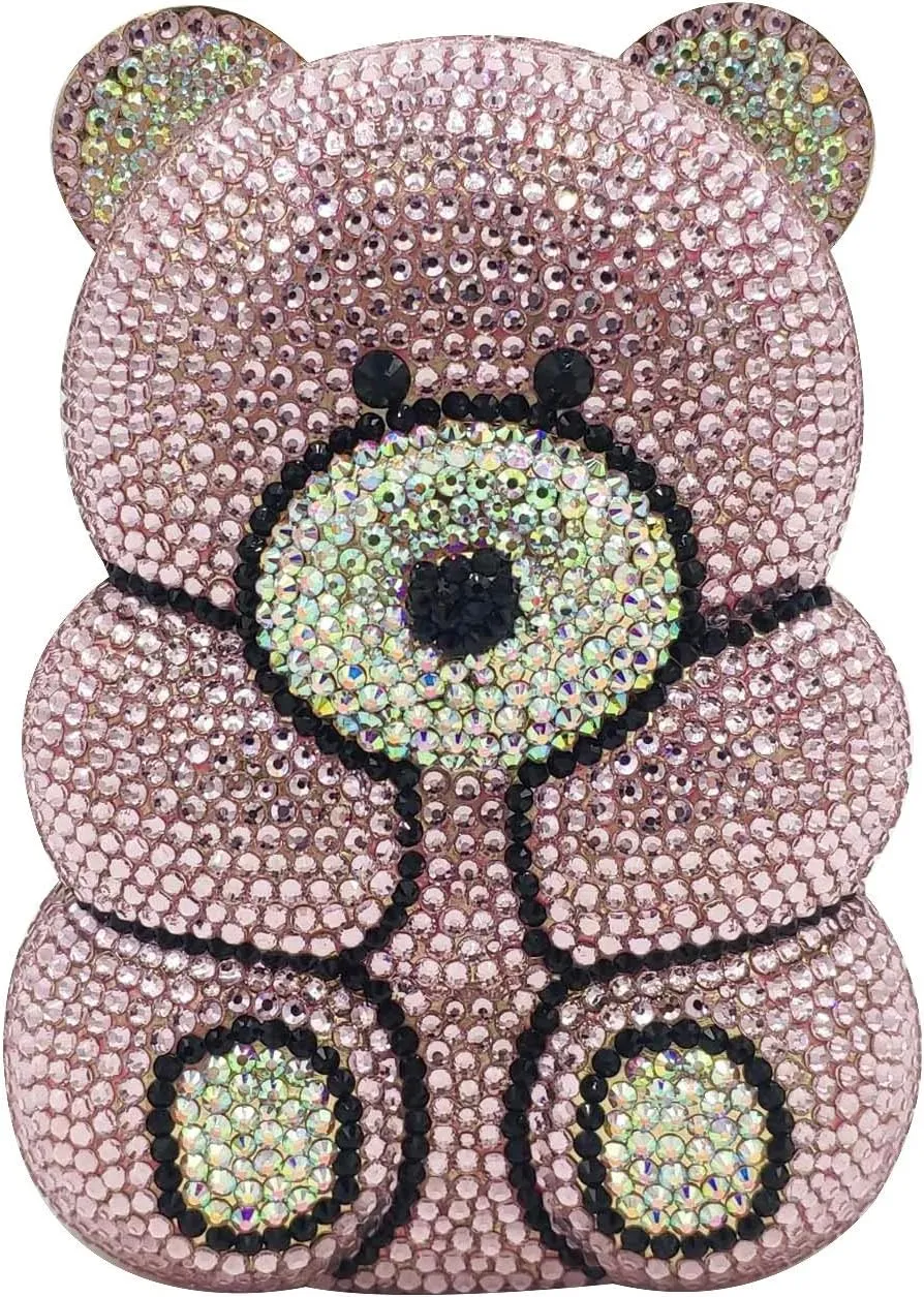 Boutique De FGG Bear Evening Bags and clutches for Women Formal Crystal Clutch Purse Party Animal Rhinestone Handbags,Mini