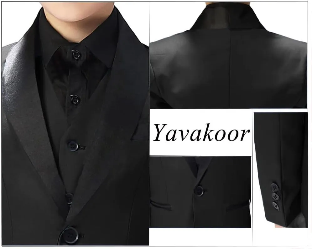 Boy Suits Tuxedo Slim Fit Suit for Boys Kids Toddler Dress Outfit with Coat, Pants, Vest Set No Tail