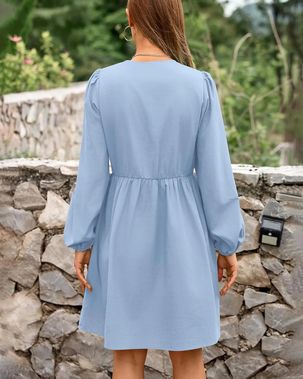 BTFBM Women's Casual Short Dress 2025 Bow Tie Front Puff Long Sleeve Button A Line Cute Y2K Going Out Dresses Pockets