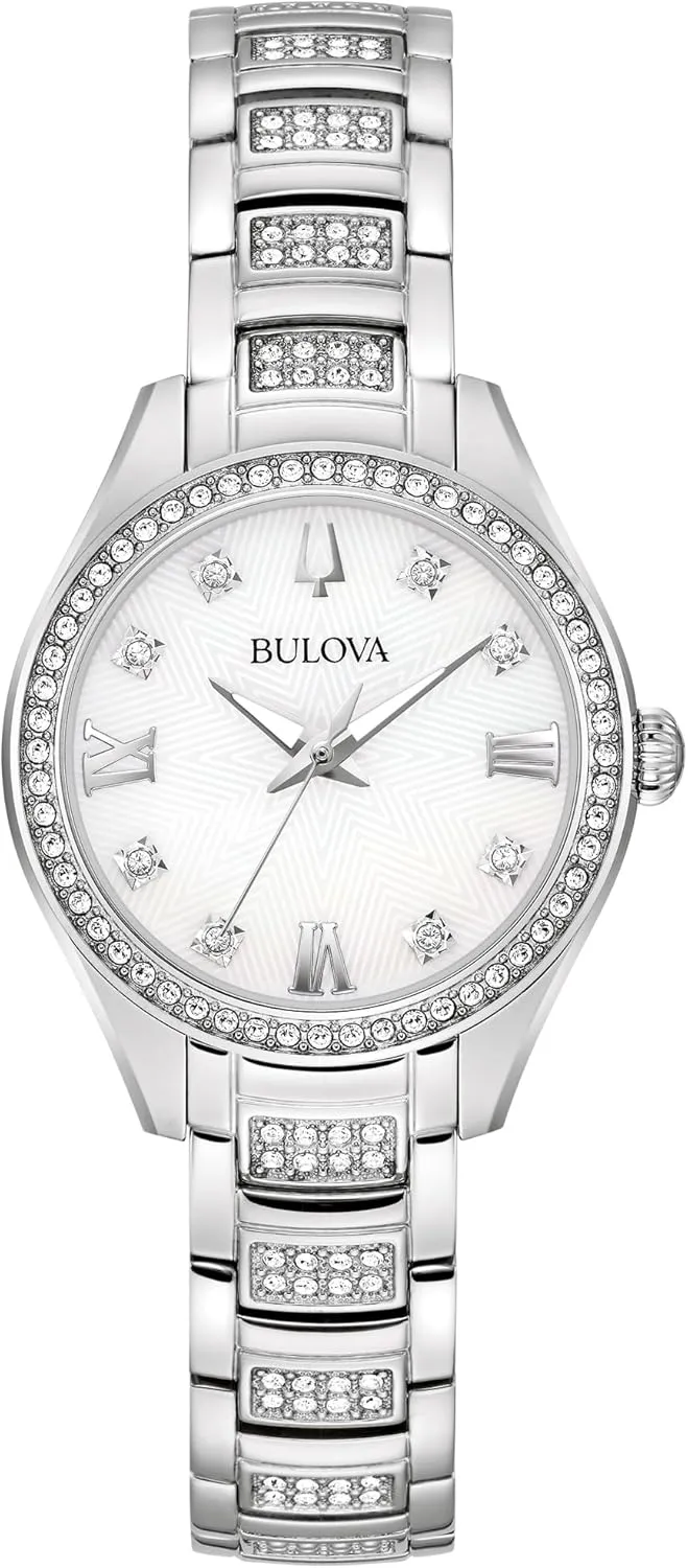 Bulova Crystal Mother-of-Pearl Dial and Stainless Steel Bracelet Watch | 28.5mm | 96L311
