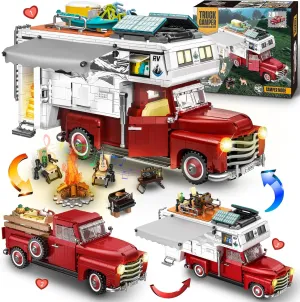 Camper Van Buliding Block for Adults, 2 in 1 Include Camper Rvs and Farm Pick-up Trucks Building Block Gift for Teens and Adults, Farm Trucks Building Set Present for Kids, 2188Pcs