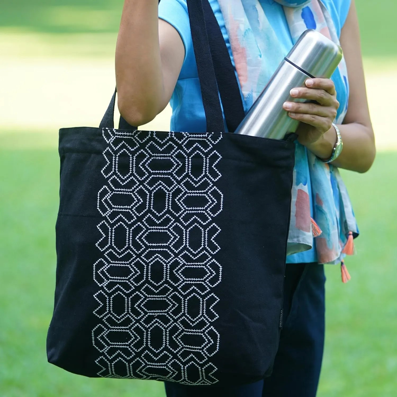 Canvas Big Zip Printed Handbag Tote, Cotton, Inner Pocket, Ecofriendly Bags for Women, Shopping Bag, Easy to Wash