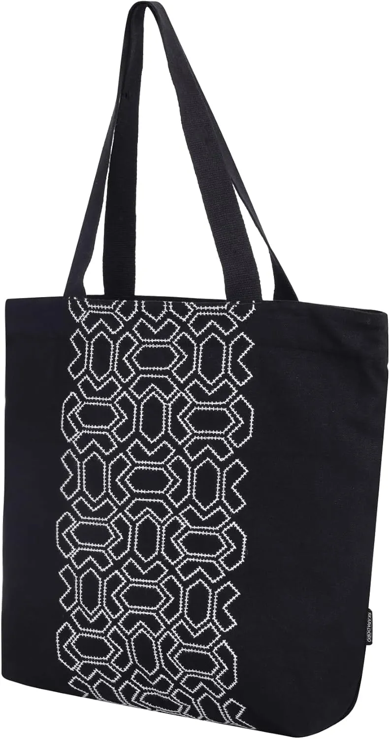 Canvas Big Zip Printed Handbag Tote, Cotton, Inner Pocket, Ecofriendly Bags for Women, Shopping Bag, Easy to Wash