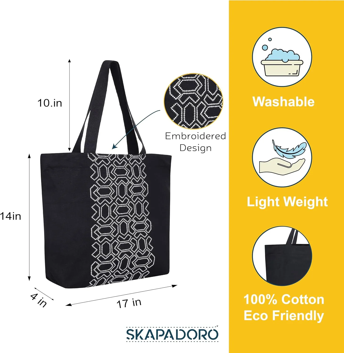 Canvas Big Zip Printed Handbag Tote, Cotton, Inner Pocket, Ecofriendly Bags for Women, Shopping Bag, Easy to Wash