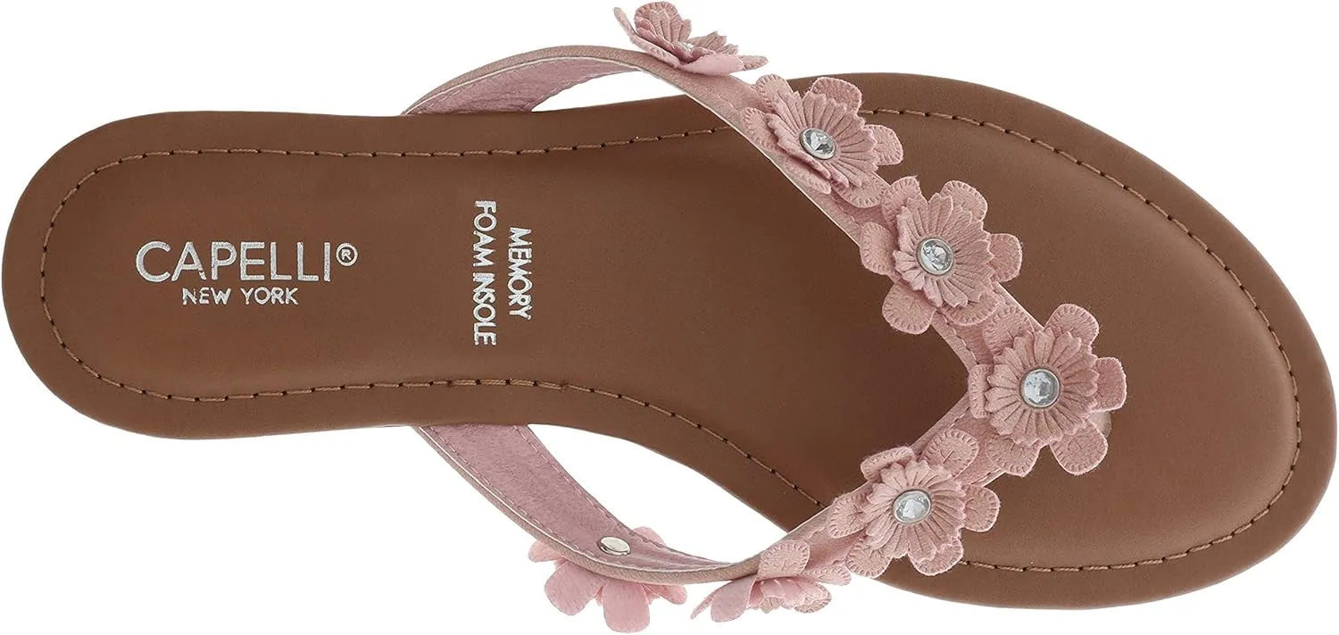 Capelli New York Faux Leather and Floral Gems Ladies Flip Flops