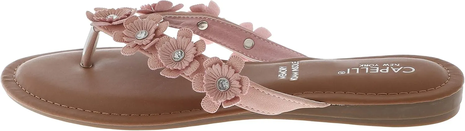 Capelli New York Faux Leather and Floral Gems Ladies Flip Flops