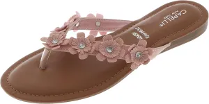 Capelli New York Faux Leather and Floral Gems Ladies Flip Flops