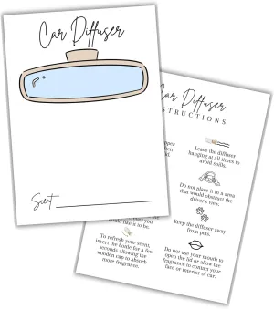 Car Oil Diffuser Package Bag Insert Care Instruction Cards | 50 pk 5x7” Dble Sided White Simple fits in 6x9” for Holographic Bags Warning Inserts Cardstock Reed Bullet Wooden Top Product Client