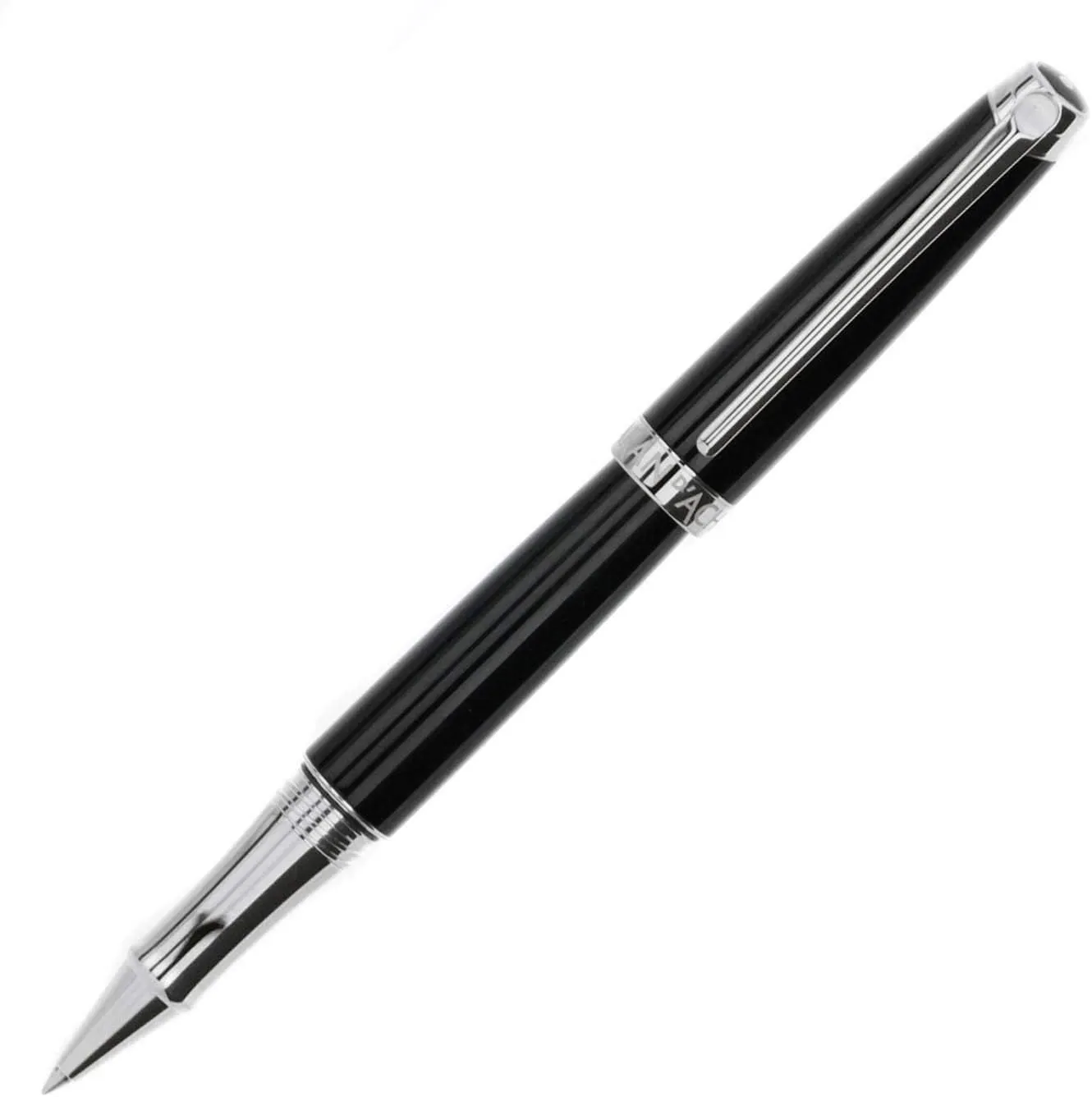 Caran D'ache Leman Ebony Black Lacquered Silver Plated Rhodium Coated Rollerball Pen
