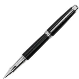 Caran D'ache Leman Ebony Black Lacquered Silver Plated Rhodium Coated Rollerball Pen