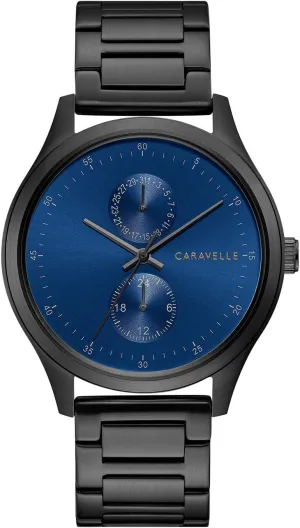 Caravelle by Bulova Men's min/Max Quartz Black Ion Plated Stainless Steel 24 Hour Subdial Watch, Deep Blue Dial Style: 45C116
