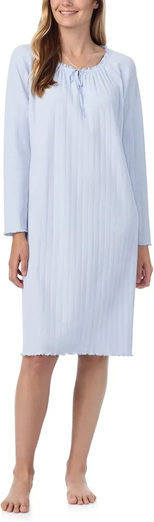 Carole Hochman Women's 42'' Cotton Pointelle Waltz Nightgown – Soft Breathable Sleepwear with Elegant Lettuce Edge & Bow Tie