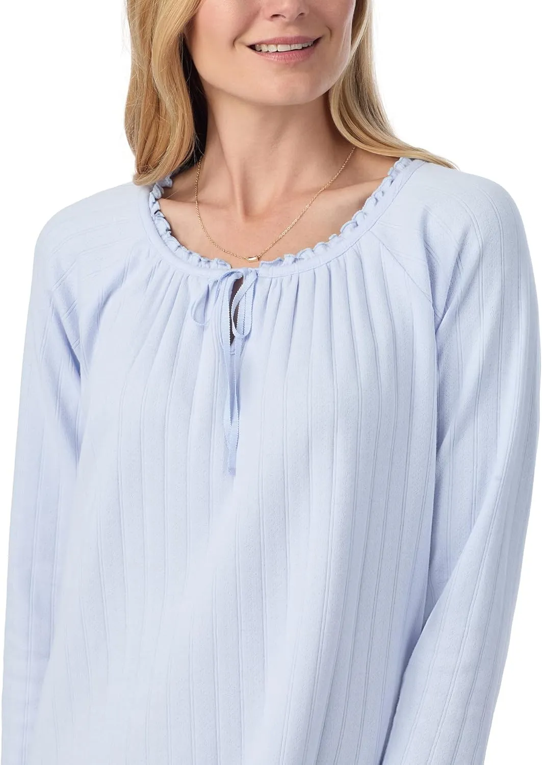Carole Hochman Women's 42'' Cotton Pointelle Waltz Nightgown – Soft Breathable Sleepwear with Elegant Lettuce Edge & Bow Tie