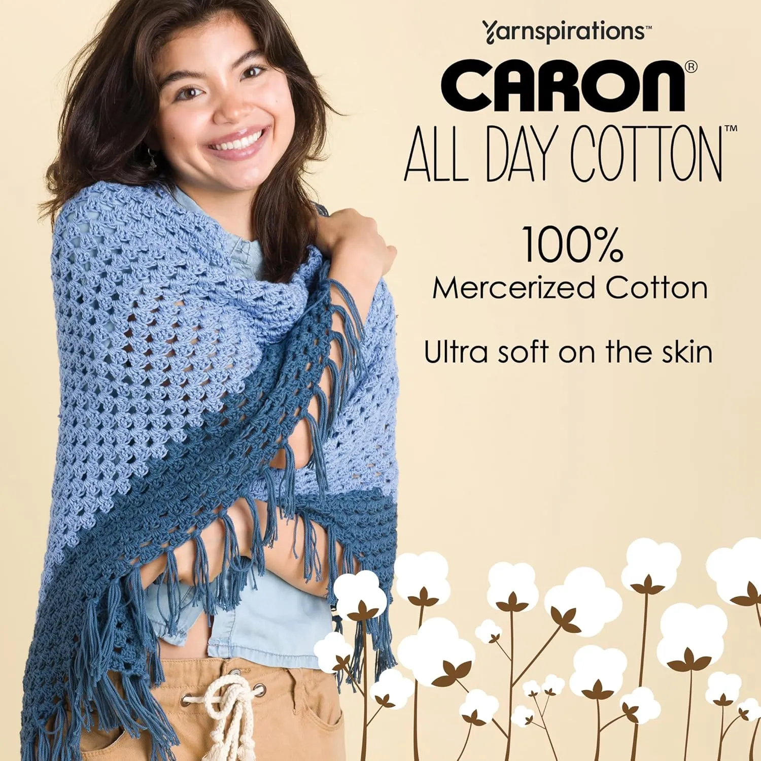 Caron All Day Cotton - 3 Pack of 173 Yards/3.52 oz Country Blue 100% Mercerized Cotton Yarn