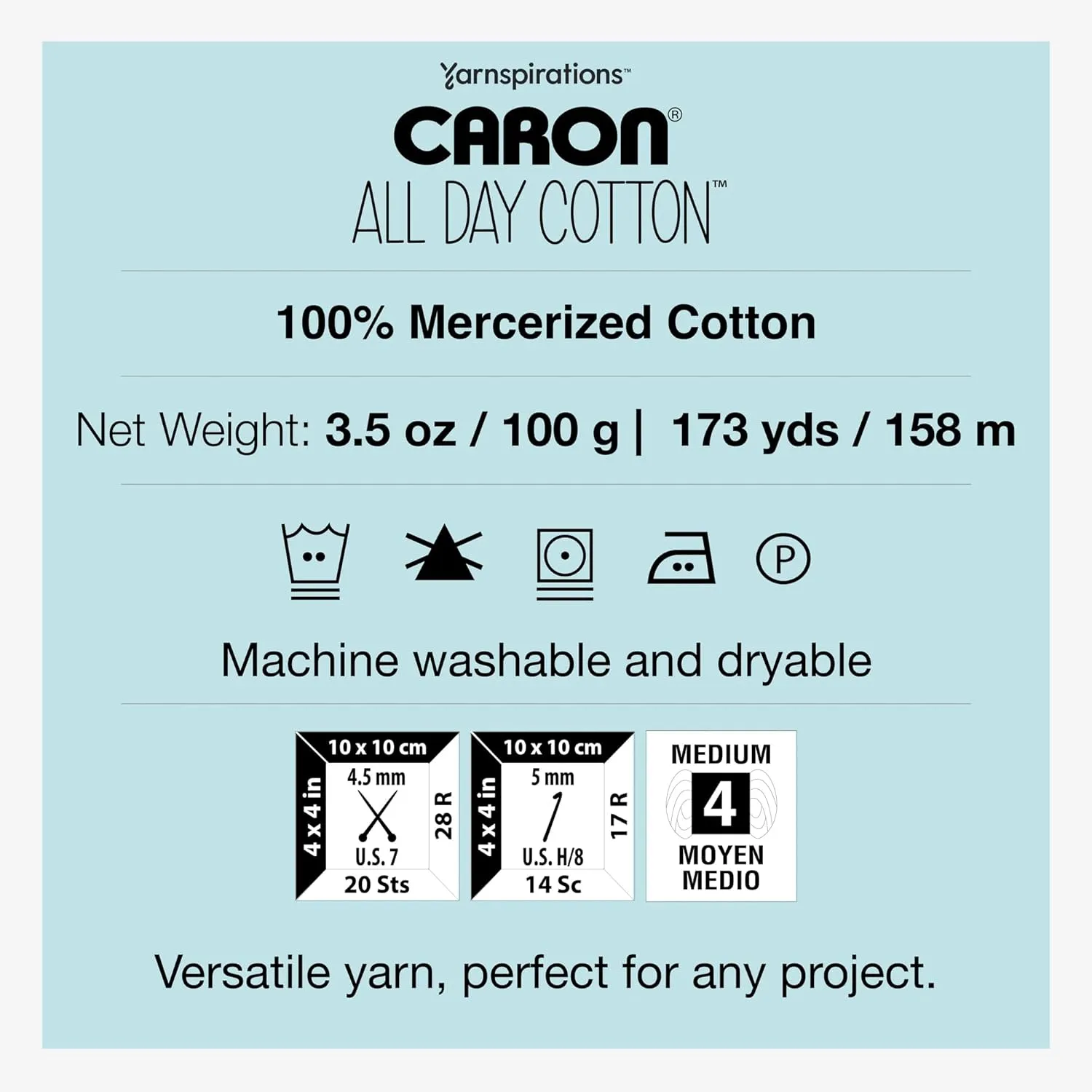 Caron All Day Cotton - 3 Pack of 173 Yards/3.52 oz Country Blue 100% Mercerized Cotton Yarn