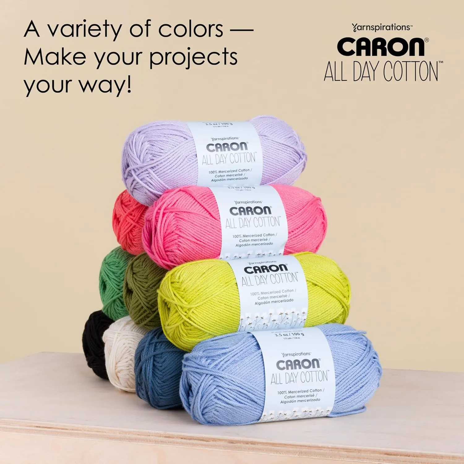 Caron All Day Cotton - 3 Pack of 173 Yards/3.52 oz Country Blue 100% Mercerized Cotton Yarn