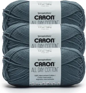 Caron All Day Cotton - 3 Pack of 173 Yards/3.52 oz Country Blue 100% Mercerized Cotton Yarn
