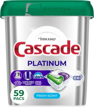 Cascade Platinum   Oxi Dishwasher Pods, Dishwasher Detergent, Dish Detergent Soap, Fresh, 59 Count