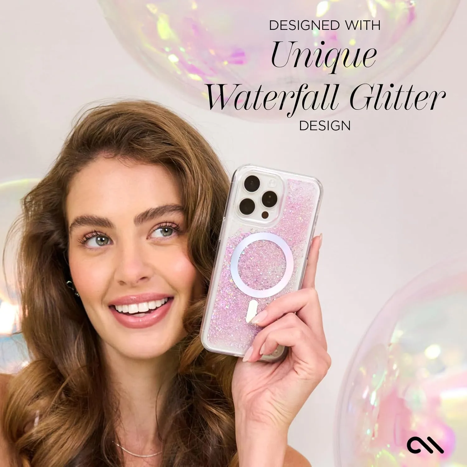 Case-Mate iPhone 16 Pro Case [Compatible with MagSafe] - Iridescent Liquid Glitter Phone Case with 12ft Drop Protection - Premium Magnetic Cover for iPhone 16 Pro - Soap Bubble Waterfall