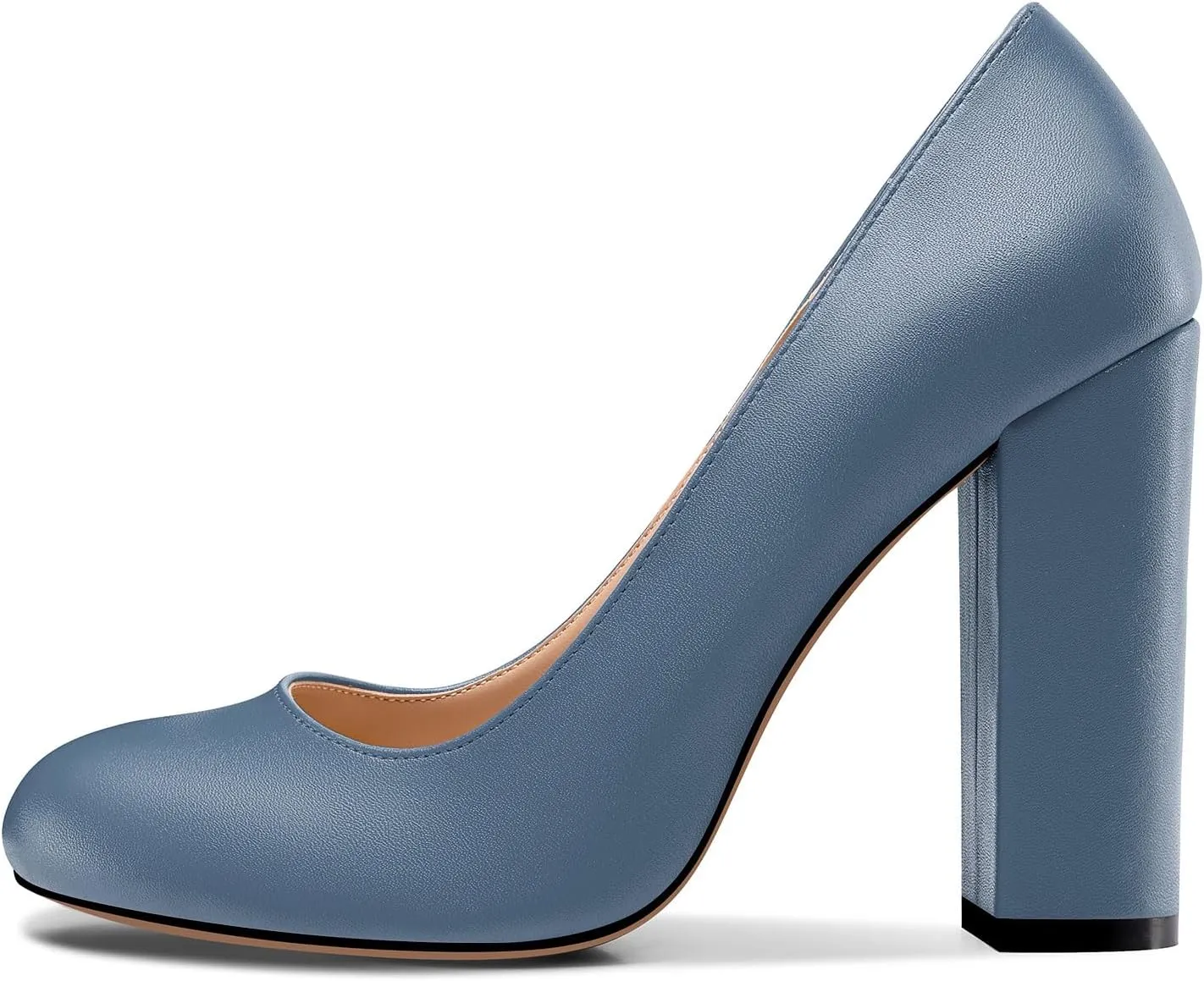 Castamere Women's High Block Heel Pumps Slip On Classic Round Toe Heels Wedding Party Dress Office Shoes 10CM