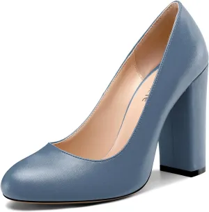 Castamere Women's High Block Heel Pumps Slip On Classic Round Toe Heels Wedding Party Dress Office Shoes 10CM